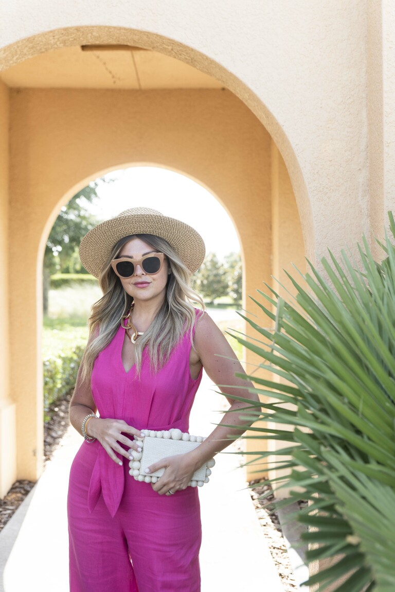 Rosalie Pink Linen Check Jumpsuit